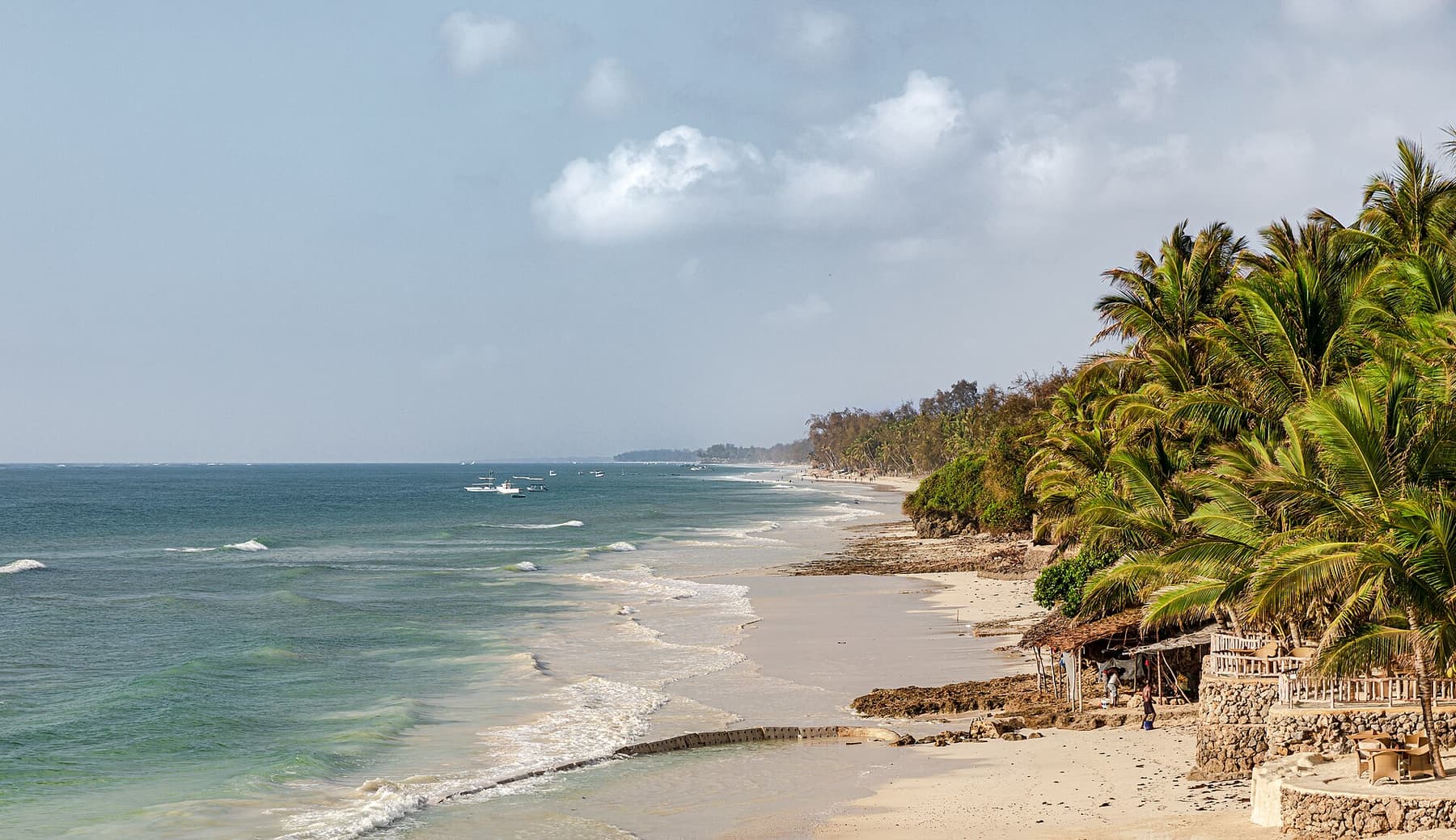 Low tide on the white coral sand at Diani Beach