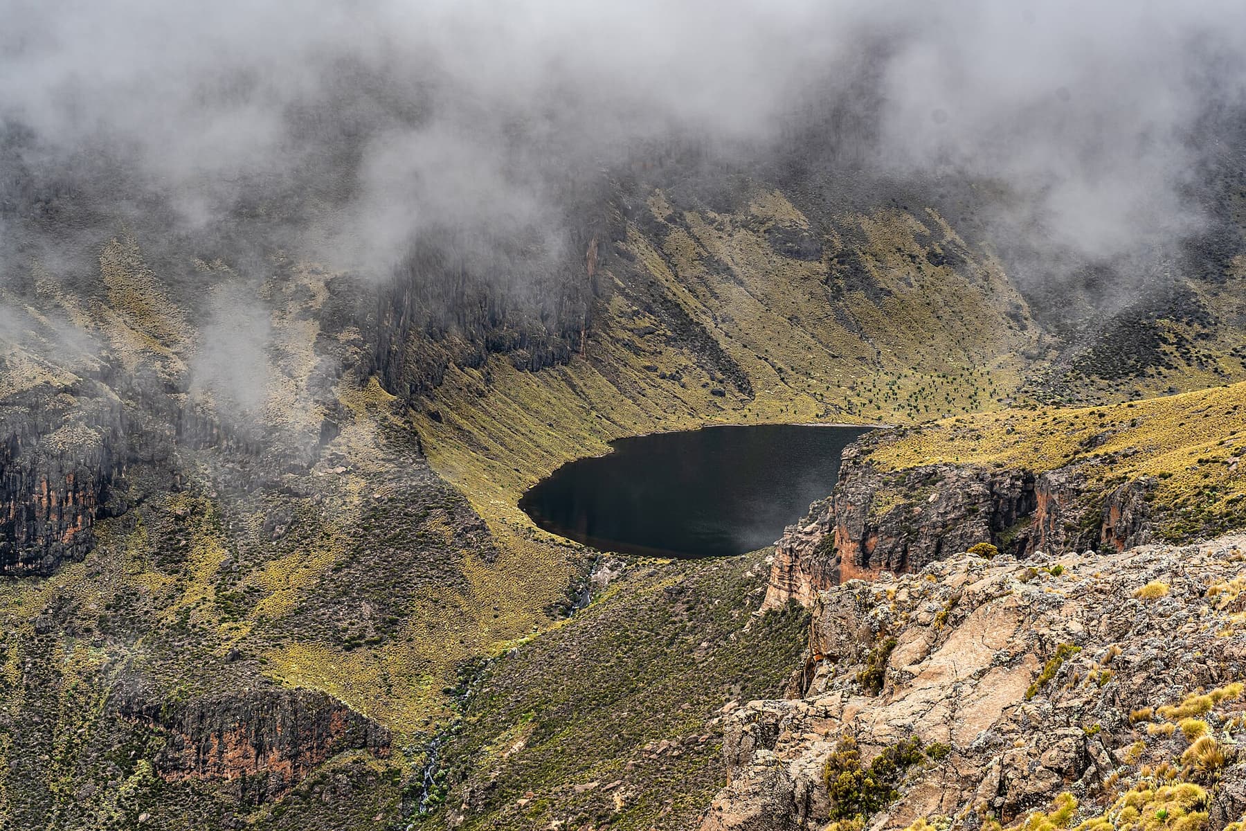 Lake Michaelson in its glacial valley on Mount Kenya