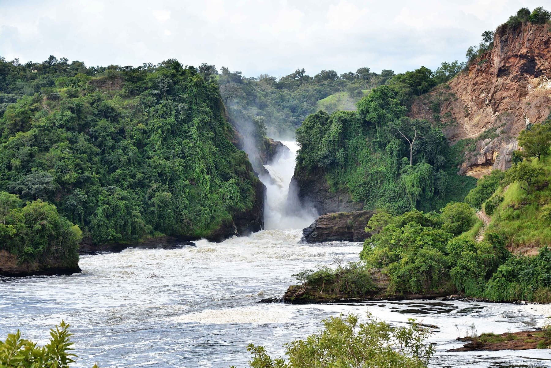 Murchison Falls forcing the Nile through a narrow rock gorge