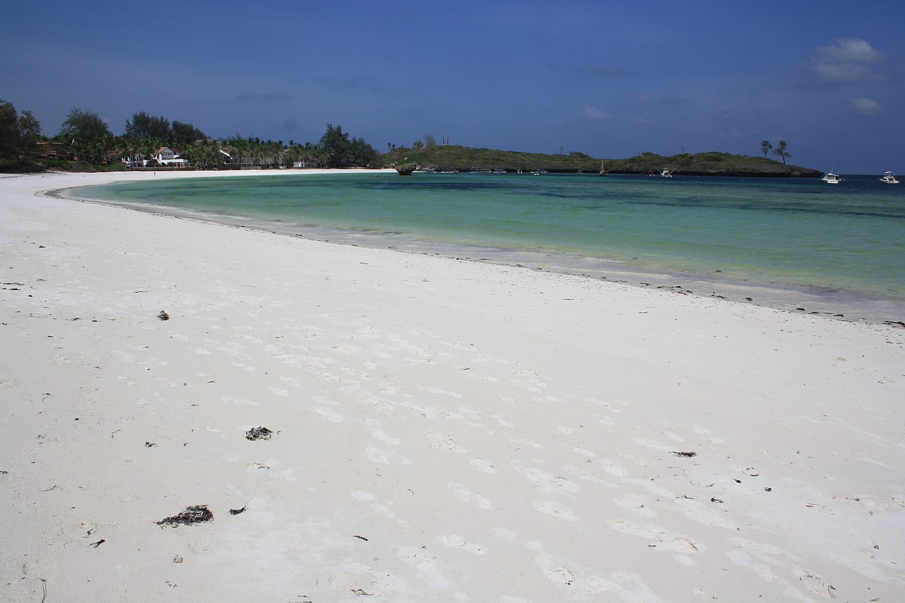 White sand beach and clear shallow water at Watamu
